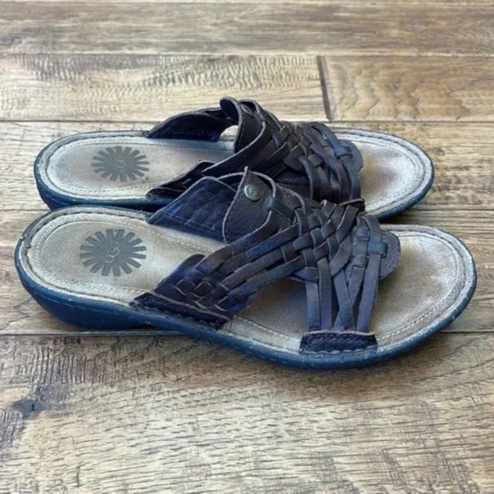 UGG Keala Cho Leather Woven Sandals Chocolate Brown Women's Size 6